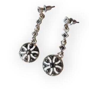 Silver tone marcasite drop earrings